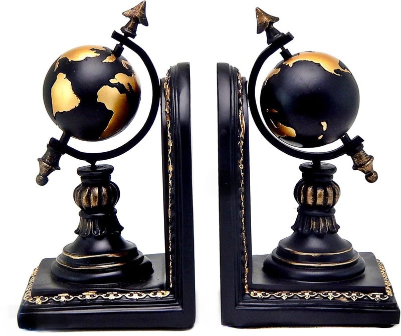 Bellaa Decorative Bookend Globe Arrow Armillary Atlas Celestial Sphere Astronomy Art Vintage Statues Book Ends Heavy Duty Shelf Supports Shelves Stoppers Holder Nonskid - Image 1